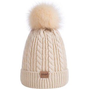 Kids Winter Beanie Children's Warm Fleece Lined Knit Thick Ski Cap with Pom